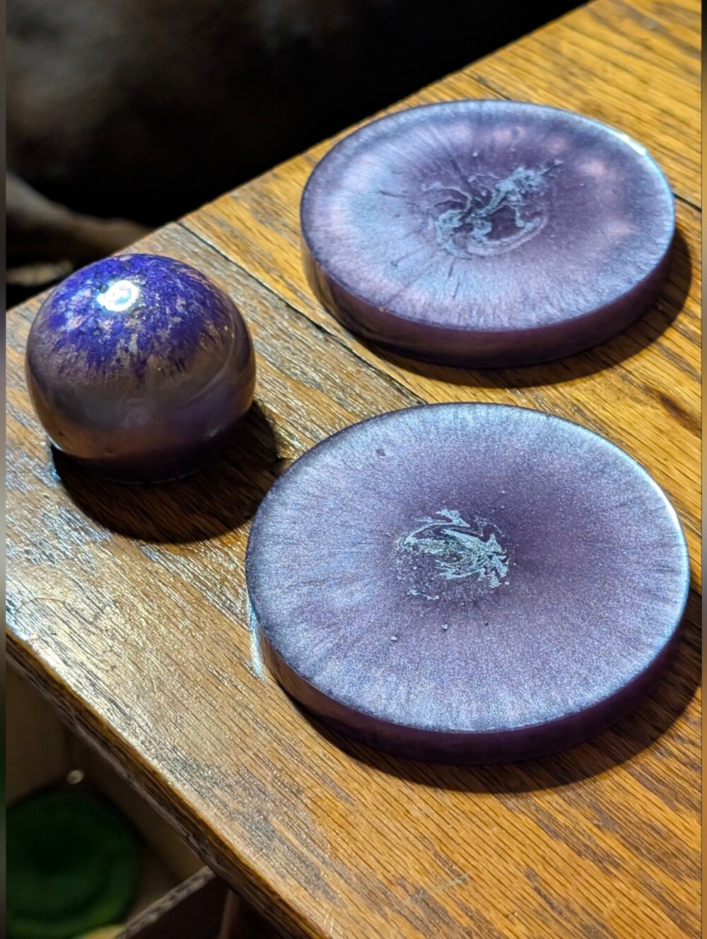 Galaxy Designed Epoxy Coasters And Sphere Shaped Paperweight 3 Piece Set